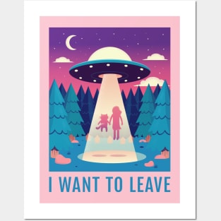 UFO space cat Posters and Art